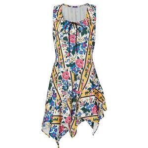 Marques Almeida Gathered Neck Dress Floral Sleeveless Handkerchief Hem Small